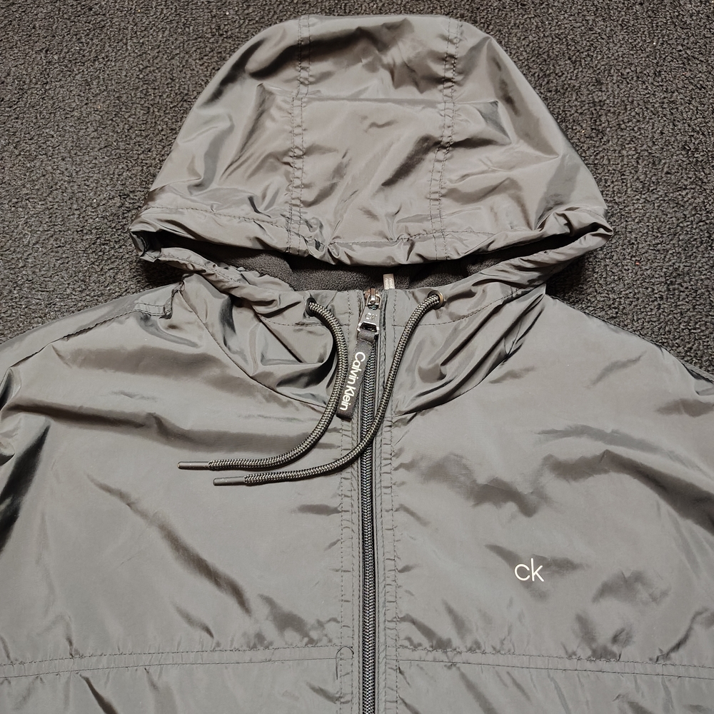 Calvin Klein Black Hooded Fleece Lining Windbreaker Jacket Men's Size XXL